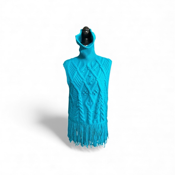 Zara Teal Knit Turtleneck Fringe Sweater Vest Sz-Medium - Picture 3 of 6